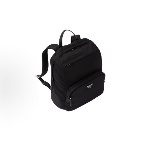 PRADA Re-Nylon enamel metal triangular logo zipper opening backpack, medium size for men, black